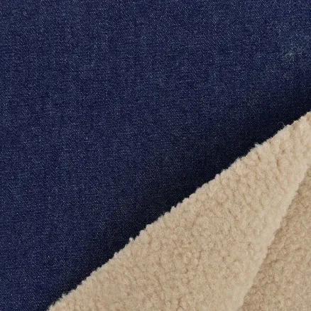 Denimstoff med pels 150cm 008 - Mørk blå
